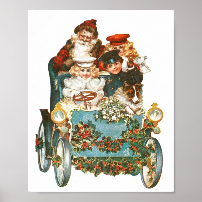 Cute Vintage bil | Jul i Jultomten Poster (Framsidan)