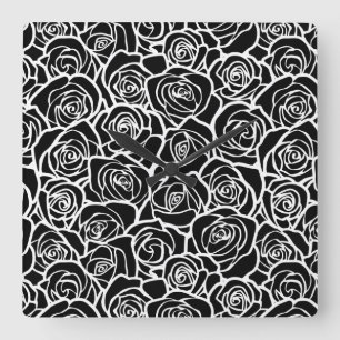 Cute Vintage Black och vit ros Fyrkantig Klocka
