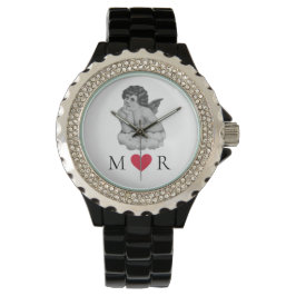 Cute Vintage Black White Cherub Angel Partner Armbandsur