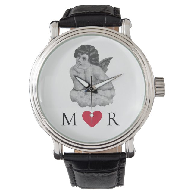 Cute Vintage Black White Cherub Angel Partner Armbandsur (Framsida)