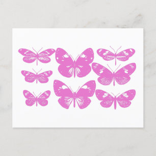 Cute Vintage Block Print Butterfly in Rosa Vykort