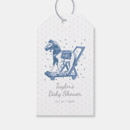 Cute Vintage Blue Hobby Horse Pattern Presentetikett