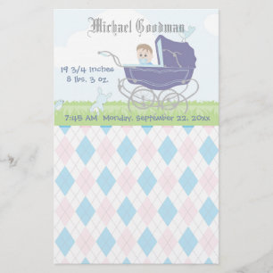 Cute Vintage Blue Pojke Carriage Brevpapper