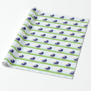 Cute Vintage Blue Pojke Carriage Presentpapper