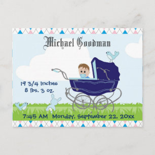 Cute Vintage Blue Pojke Carriage Vykort