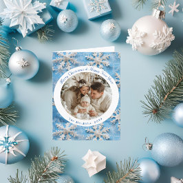 Cute Vintage Blue Snowflake-julfoto Helgkort