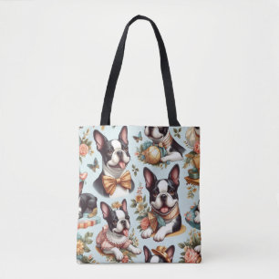 Cute Vintage Boston Terrier Illustration Tygkasse