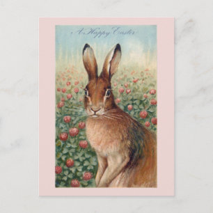 Cute Vintage Brown Påskhare och Klöver Vykort