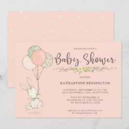 Cute Vintage Bunny Blommigt Girl Baby Shower Inbjudningar