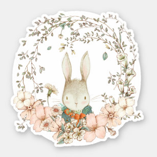 Cute Vintage Bunny Botaniska Blommigtar Pojke Klistermärken