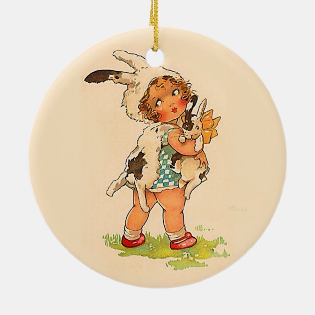 Cute Vintage Bunny Girl Julgransprydnad Keramik (Baksidan)