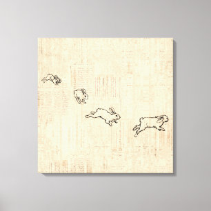 Cute Vintage Bunny Themed Jumping Rabbits Art Canvastryck