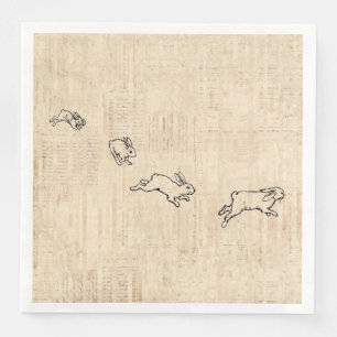 Cute Vintage Bunny Thmet Jumping Rabbits Art Pappersservett