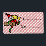 Cute Vintage Candy Jul Elf Anpassade Fraktsedel<br><div class="desc">Jultomten åker och bär en stor biet av godis och choklad pub. Han har röda overaller med rödhatt och grönt skor. Det är en söt design, inspirerad av en vintage tidigt 1900:s reklam, men omarbetad på ett originellt sätt. Det är en söt tecknad bild för julhelgen, med en baksida som...</div>