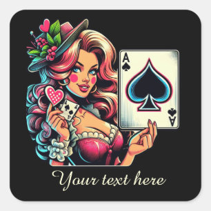 Cute vintage Casino dam lägger till text Fyrkantigt Klistermärke