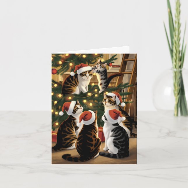 Cute vintage cat christmas kort (Framsida)