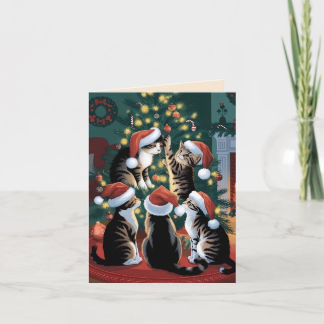 Cute vintage cat christmas kort (Framsida)