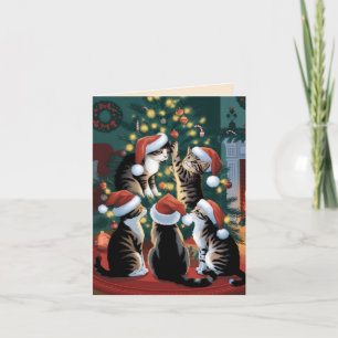 Cute vintage cat christmas kort