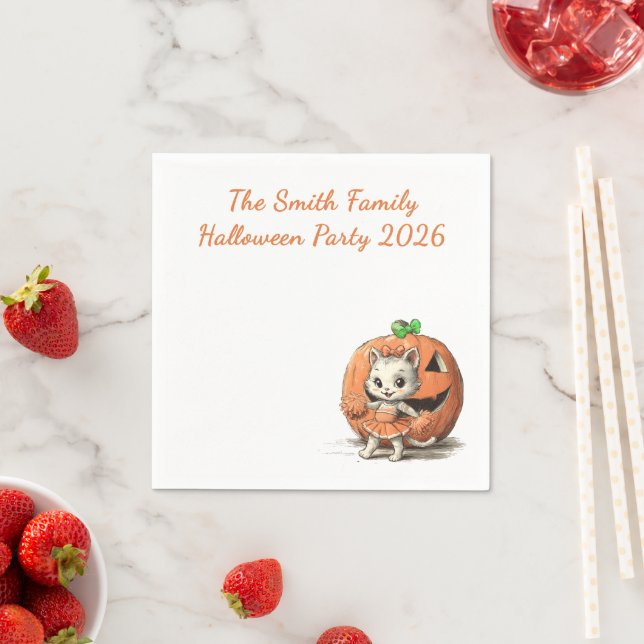 Cute Vintage Cat Pumpkin Custom Halloween Party  Pappersservett (Insitu)