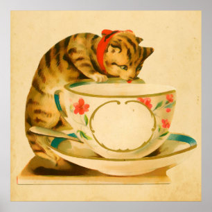 Cute Vintage Cat Tekopp Poster