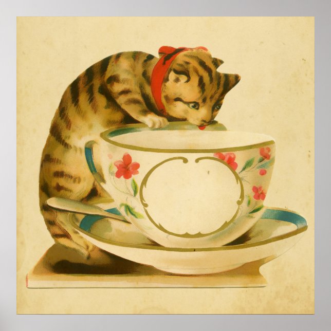 Cute Vintage Cat Tekopp Poster (Framsidan)