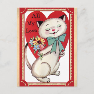 Cute Vintage Cat Valentines day Vykort