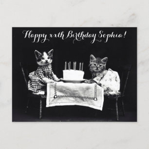 Cute Vintage Cats Birthday Vykort