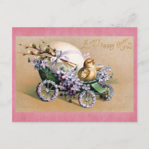 Cute Vintage Chick Glad påsk Blommigt Egg Vykort