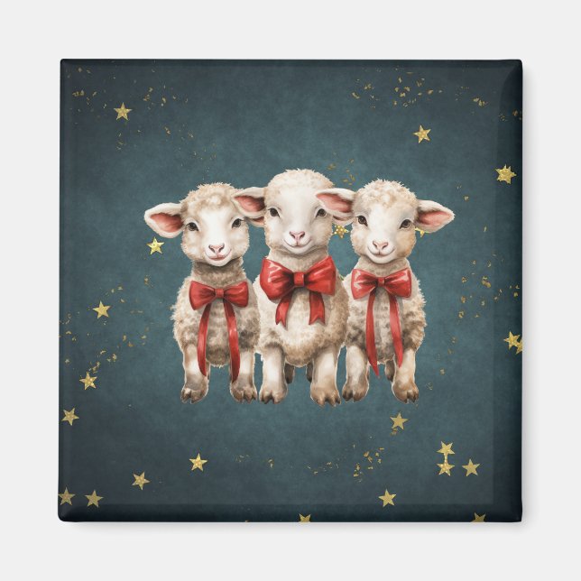 Cute vintage christmas Lambs Magnet (Framsidan)