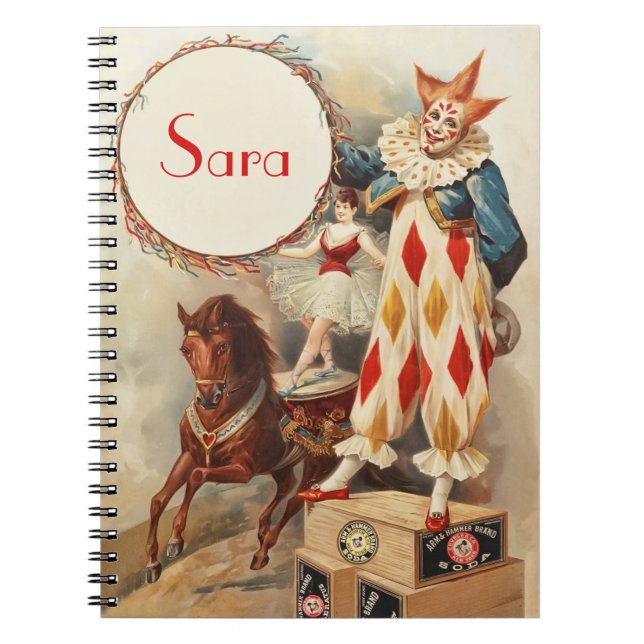 Cute Vintage Circus Clown Personlig Anteckningsbok (Framsidan)