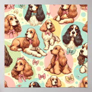 Cute Vintage Cocker Spain Seamless Mönster Poster