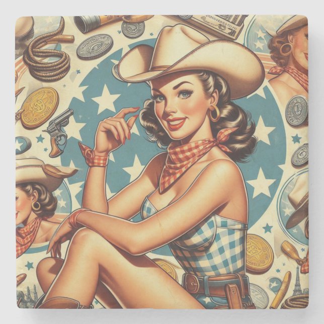 Cute Vintage Cowgirl Stenunderlägg (Framsidan)