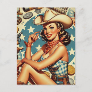 Cute Vintage Cowgirl Vykort