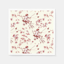 Cute Vintage Cupid Angel Ivory Red Blommigt Toile Pappersservett