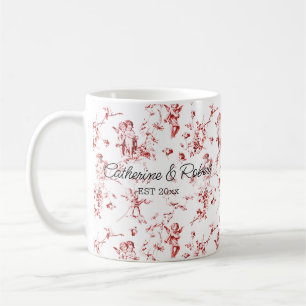 Cute Vintage Cupid Änglar Blommigt Red Toile Namn Kaffemugg