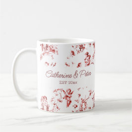 Cute Vintage Cupid Änglar Blommigt Red Toile Namn Kaffemugg