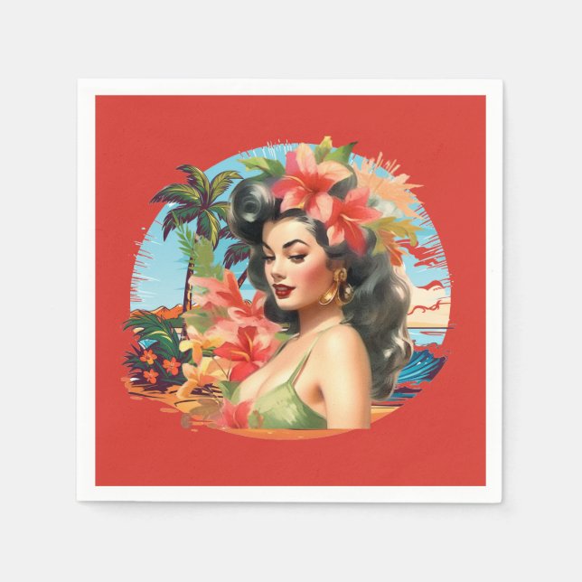 Cute vintage dam stranden party pappersservett (Framsidan)