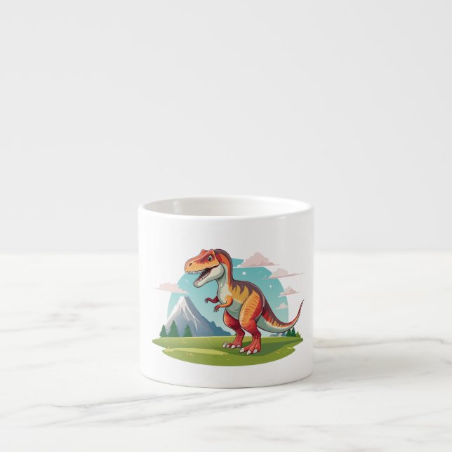 Cute vintage Dinosaur T Rex med berg Espressomugg (Framsidan)