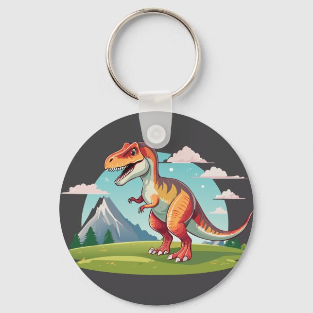 Cute vintage Dinosaur T Rex med berg Nyckelring (Framsida)
