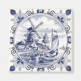 Cute Vintage Dutch Kvarn Sailboat Delft Blue Magnet