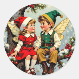 Cute Vintage Elven Fairy Children Christmas Runt Klistermärke