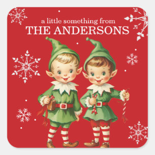 Cute Vintage Elves Classic Jul Anpassningsbar Fyrkantigt Klistermärke
