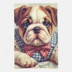 Cute Vintage English Bulldog Art Kökshandduk