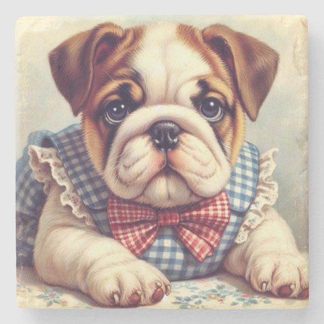 Cute Vintage English Bulldog Art Stenunderlägg (Framsidan)