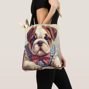 Cute Vintage English Bulldog Art Tygkasse