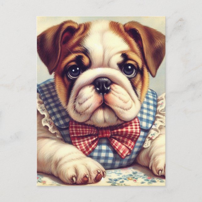Cute Vintage English Bulldog Art Vykort (Framsida)