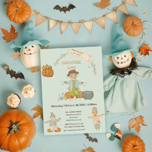 Cute Vintage fågelskrämma halloween-bas Inbjudningar