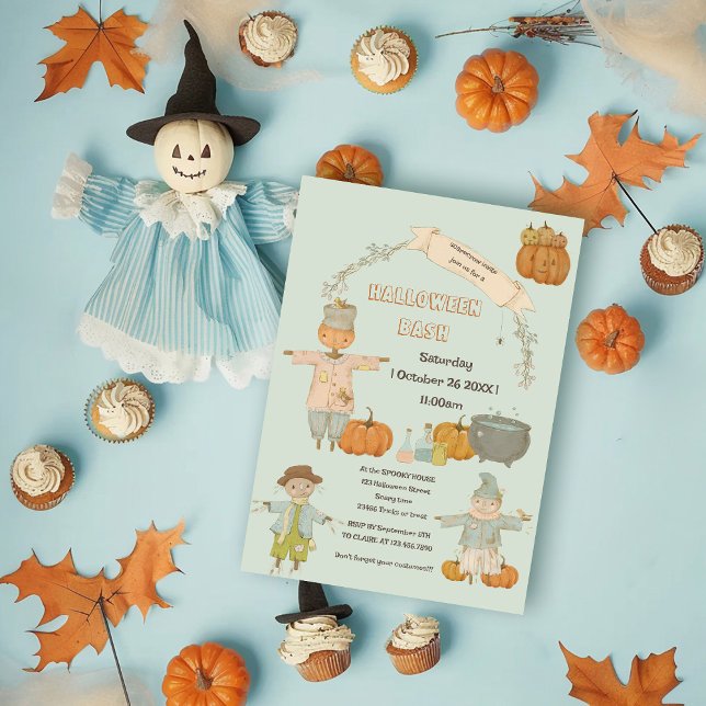 Cute Vintage fågelskrämma halloween-bas Inbjudningar (Skapare uppladdad)