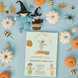 Cute Vintage fågelskrämma halloween-bas Inbjudningar