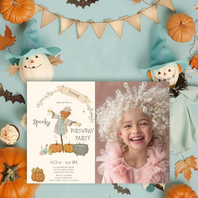 Cute Vintage fågelskrämma halloween bastu Birthday Inbjudningar (Skapare uppladdad)